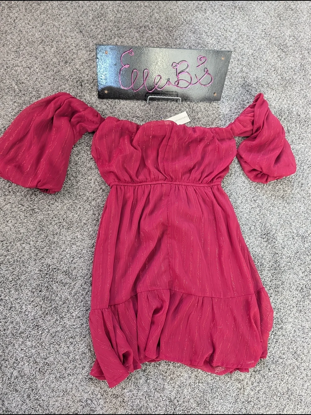 Nwt Francesca's Red/Wine Pinstripes Off-Shoulder Dress Xs